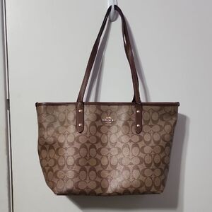 Coach Brown Leather Trim Signature Tote